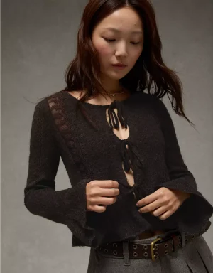 AE Lace Knit Tie-Front Cardigan