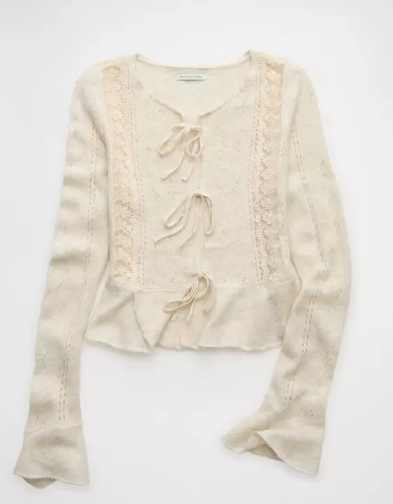 AE Lace Knit Tie-Front Cardigan - Image 3