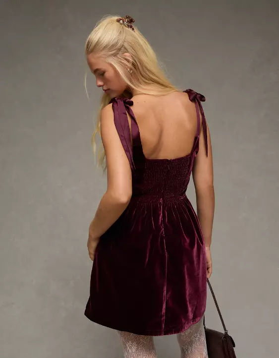 AE Tie-Strap Velvet Mini Dress - Image 2