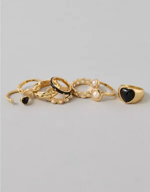 AE Black & Gold Heart Rings 8-Pack