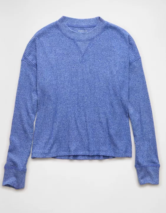 AE Long-Sleeve Waffle Plush Crew Neck Tee - Image 3