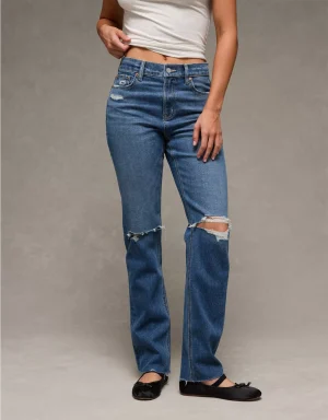 AE Stretch Ripped Super High-Waisted Straight Jean