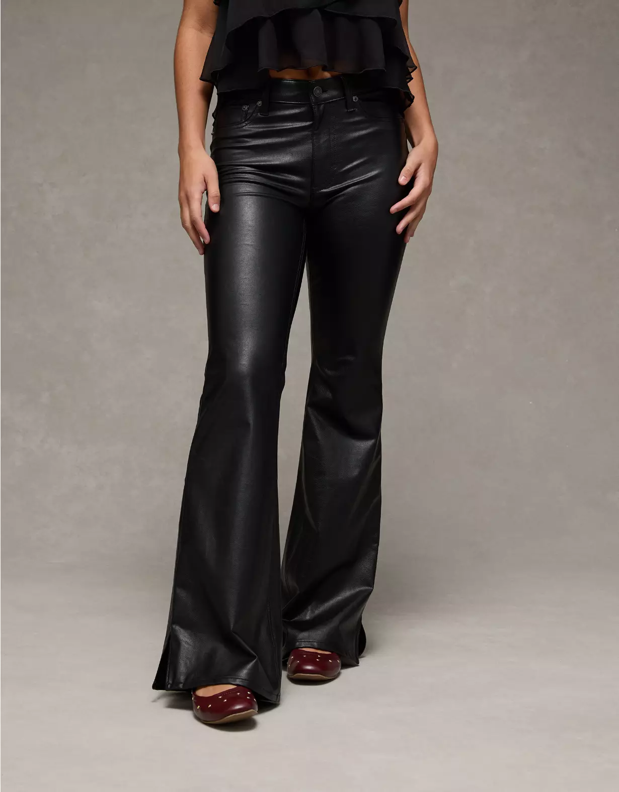 AE Super High-Waisted Vegan Leather Flare Pant