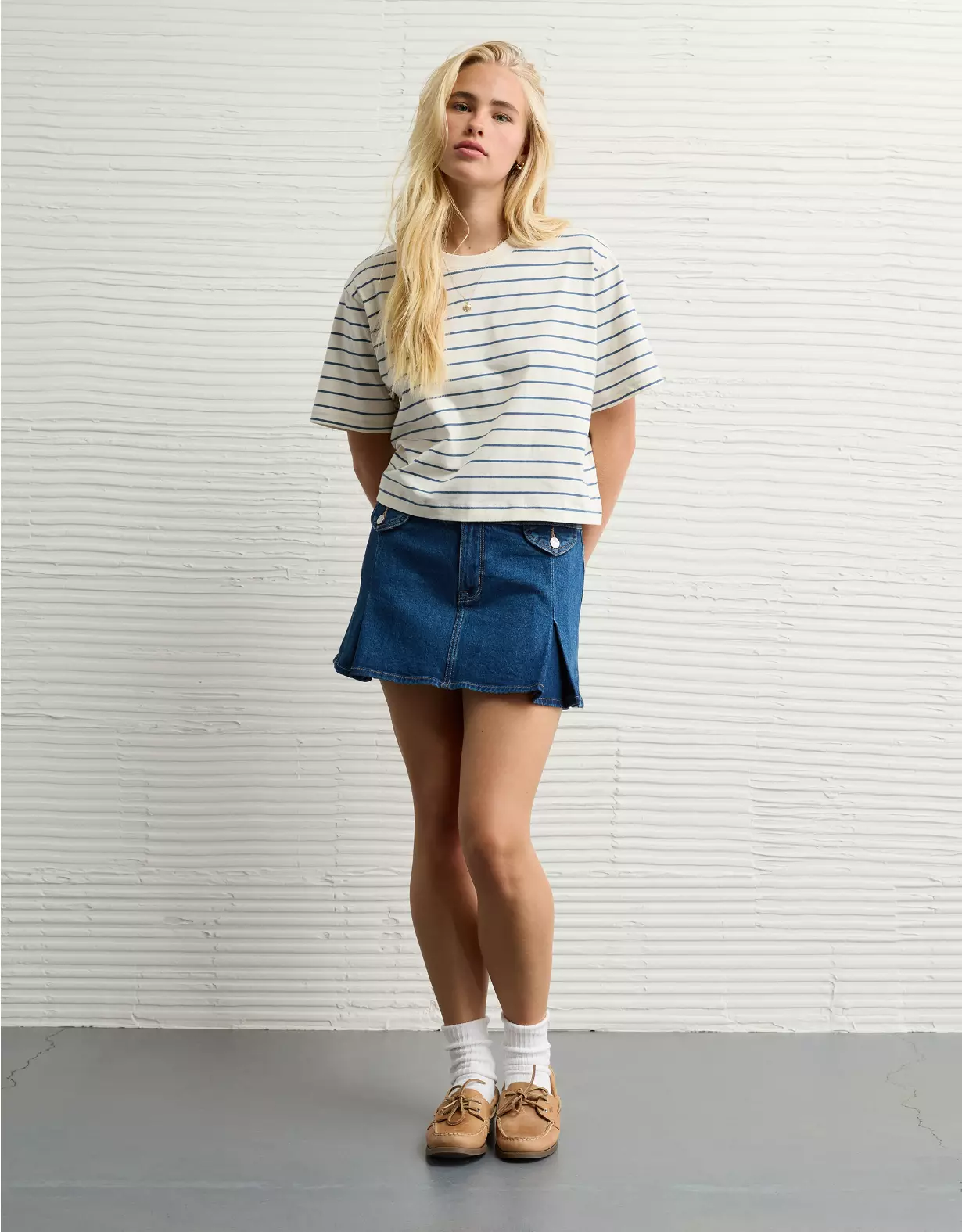 AE Stretch Low-Rise A-Line Pleated Mini Skirt