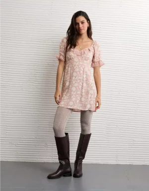 AE Printed Lace Tie Front Mini Dress