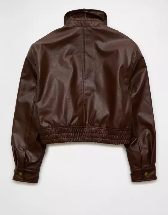 AE Cropped Faux Leather Bomber Jacket - Image 5