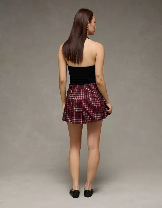AE It Knit Low-Rise Pleated Plaid Skort - Image 2