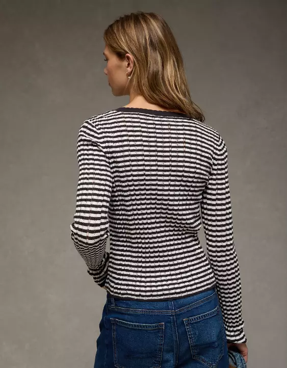 AE Pointelle Henley Sweater Top - Image 2