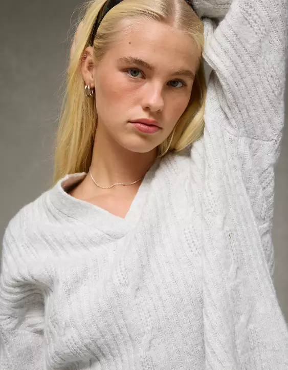 AE Whoa So Soft Notch Neck Cable Sweater - Image 6