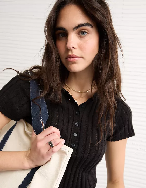 AE Henley Pointelle Sweater T-Shirt - Image 7