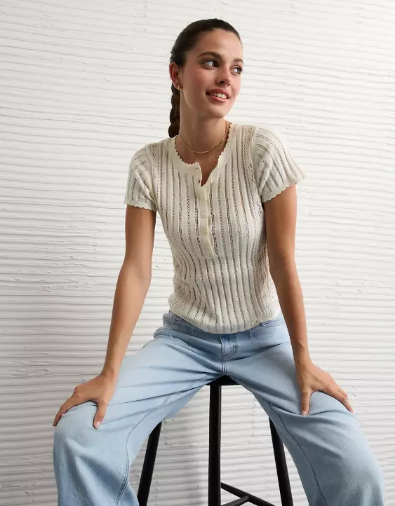 AE Henley Pointelle Sweater T-Shirt - Image 5