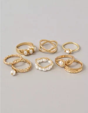 AE Pearl & Gold Rings 8-Pack