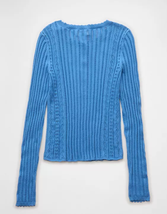 AE Pointelle Henley Sweater Top - Image 4
