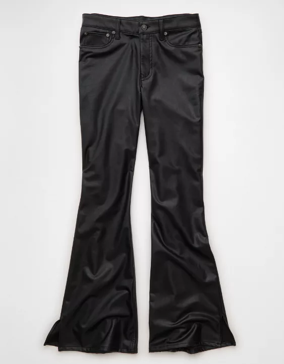 AE Super High-Waisted Vegan Leather Flare Pant - Image 3